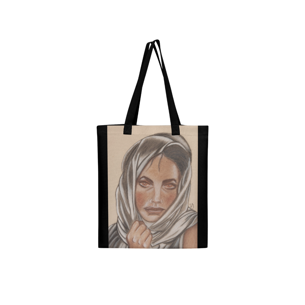 Where Time Balls Quiet black art Tote Bag featuring an original female portrait by the french artist Virginie Bergar - Front view