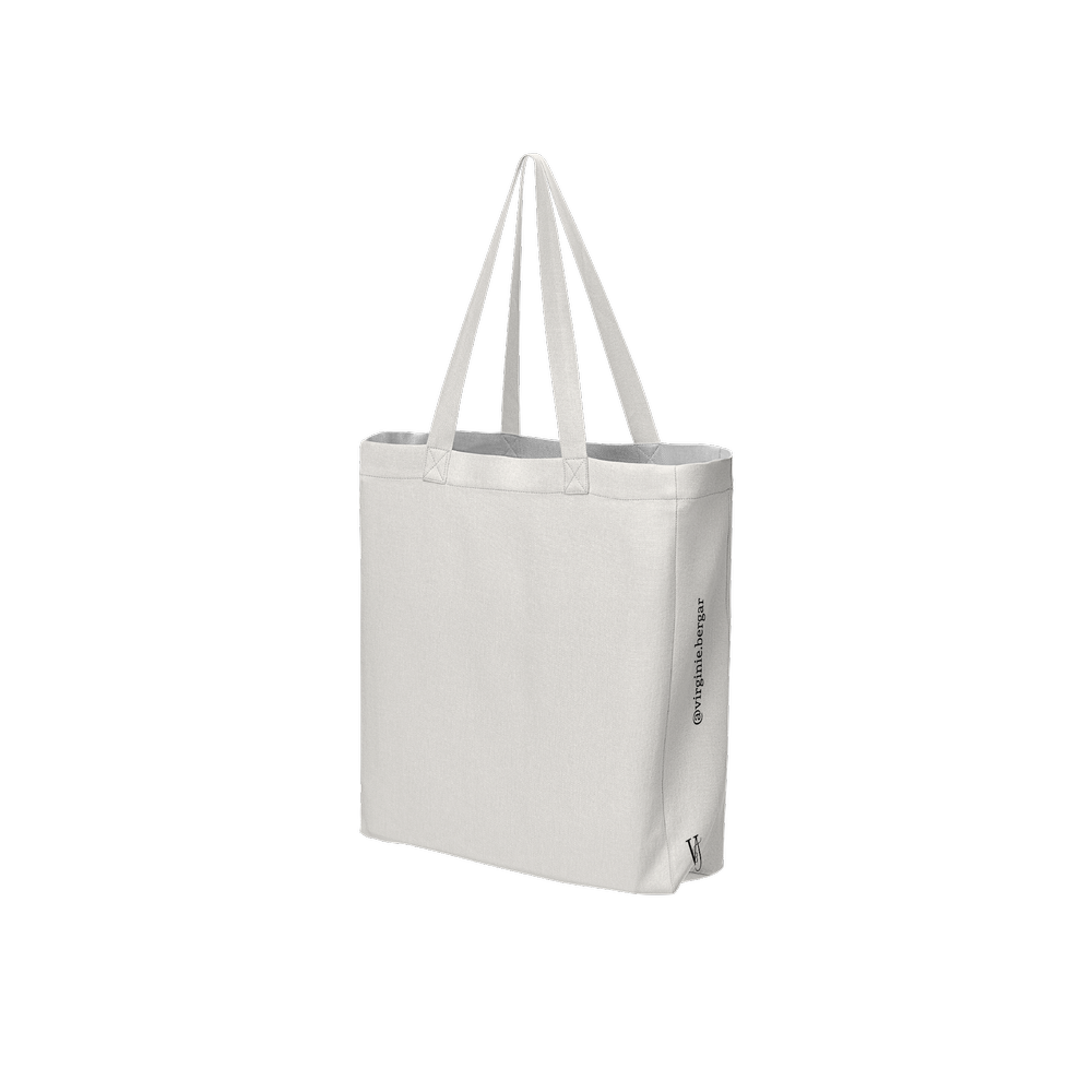 Off White art tote bag featuring Beneath the Red Dust, an original artwork by French artist Virginie Bergar. Wearable art made from recycled polyester. -3/4 Back view