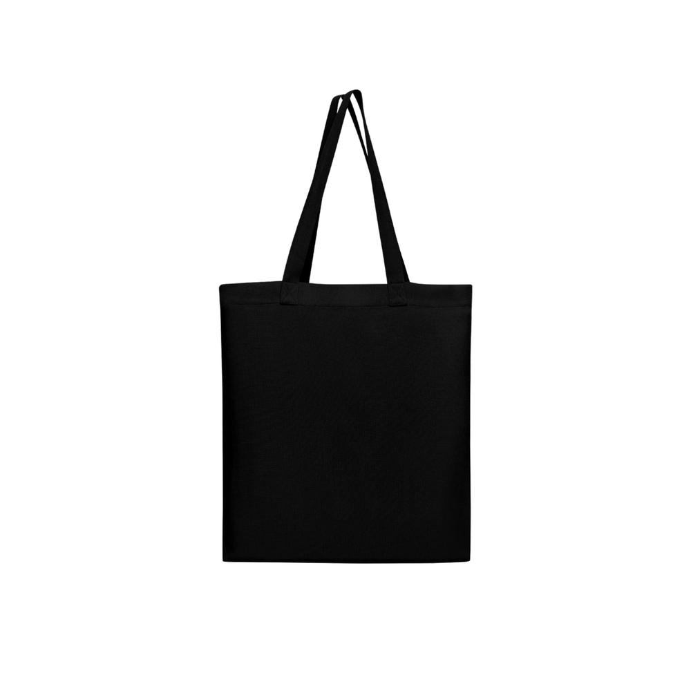 Graphic Portrait black art tote bag featuring an original artwork by Virginie Bergar — back view