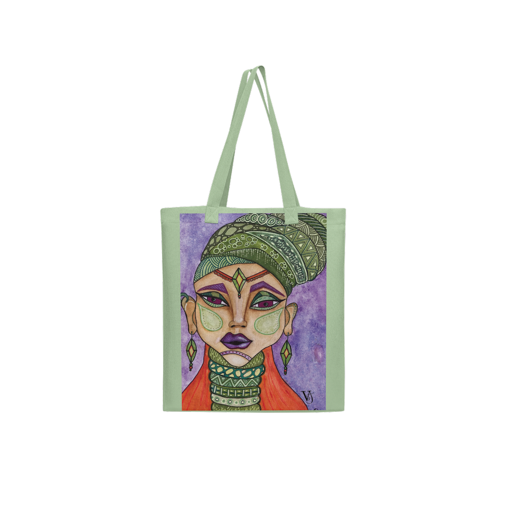 Fields of Poppies Spring green  art tote bag featuring an original artwork by Virginie Bergar — Front view