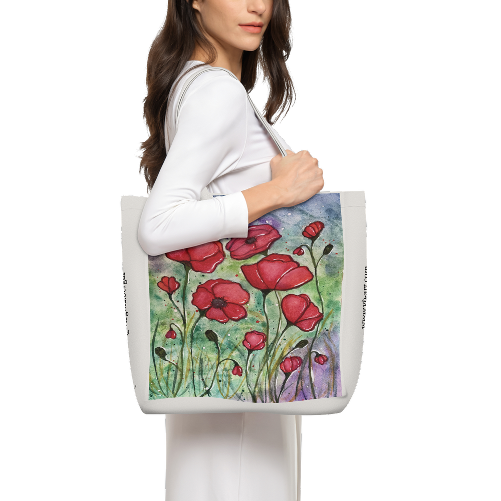 Art Tote Bag — field of poppies — OFF WHITE