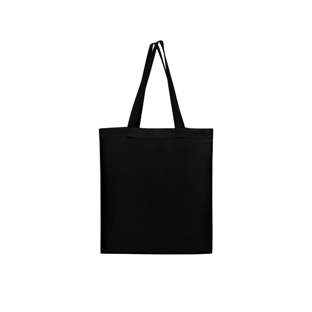 Woman of Ivory and Ebony art tote bag by Virginie Bergar — plain black back view with white handles