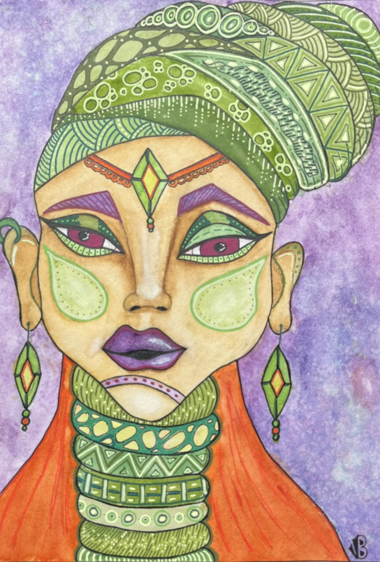 ;naive young lady painting inspired by pop art. the girl est drawn with marker on a stripped star's background