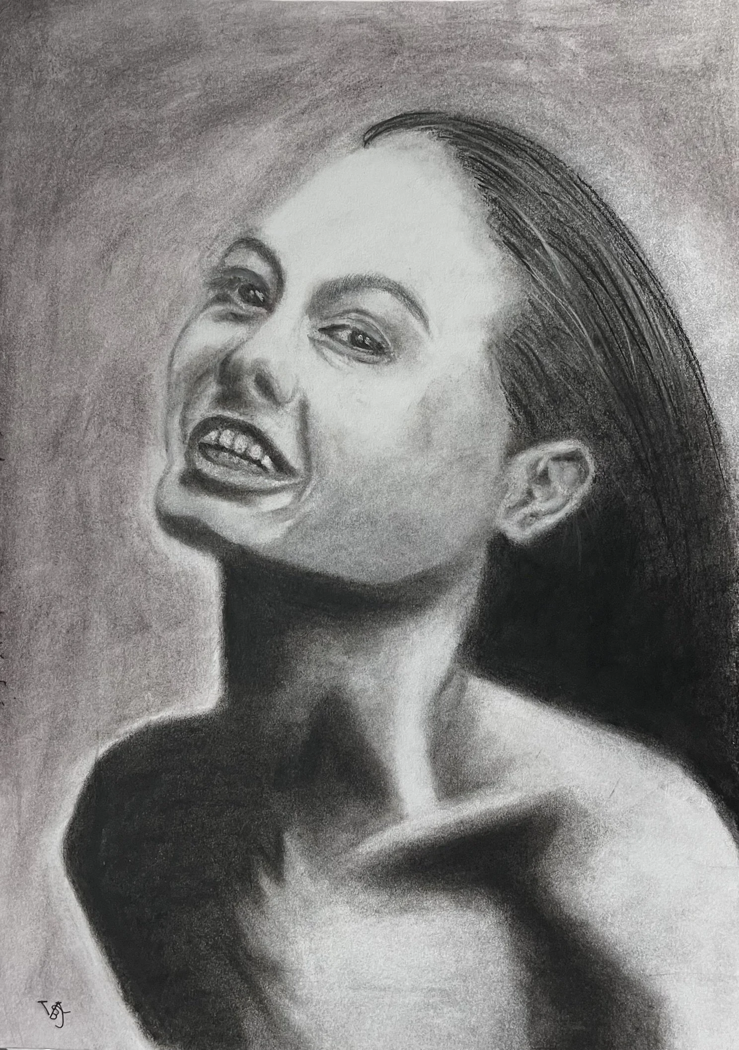 She Laughs Anyway — Original Artwork — Charcoal on Paper