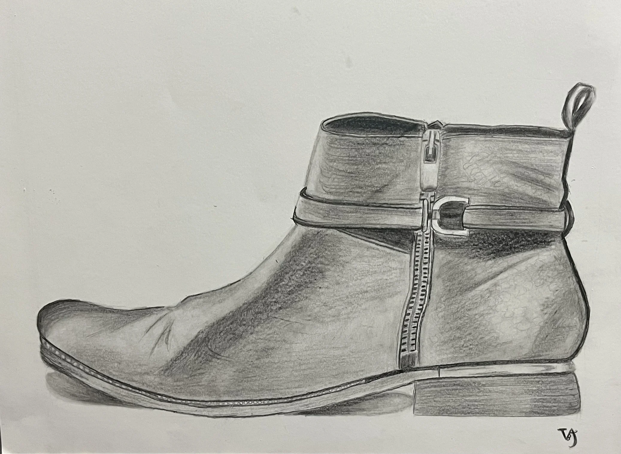 What Walking Draws is a pencil drawing of a shoes showing the marks of daily walking. it invites the viewers to reflect on the steps that we make during their live, and accept the marks as a sign of transformation
