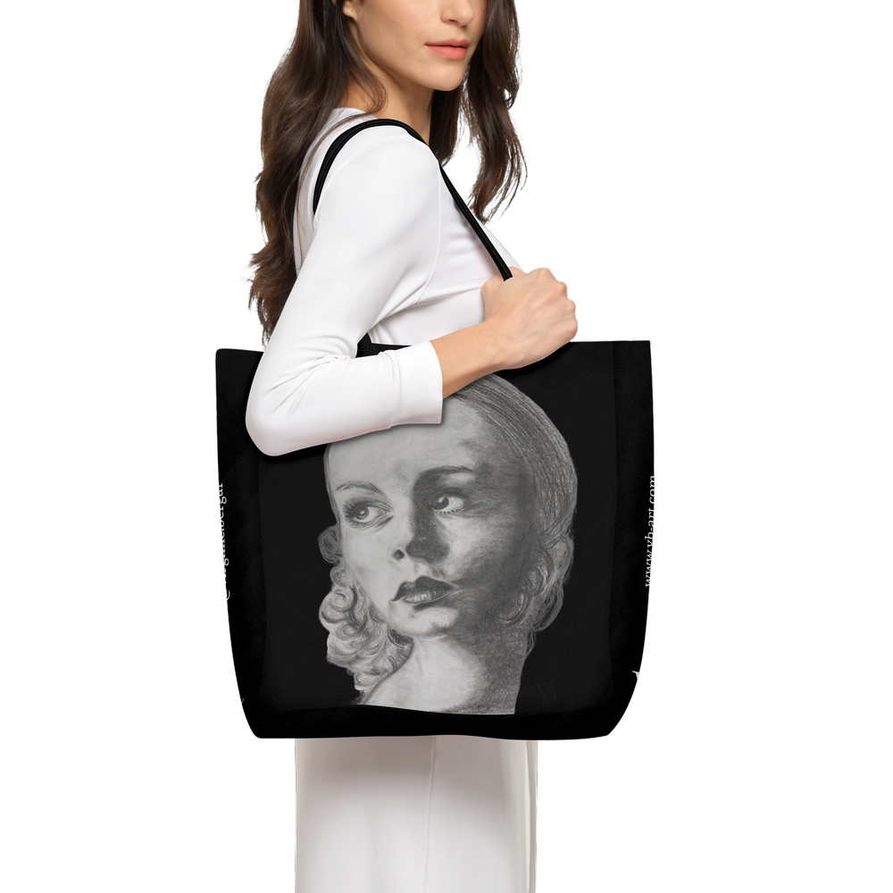Wearable black Art tote bag by virginie Bergar VB-Arts.png