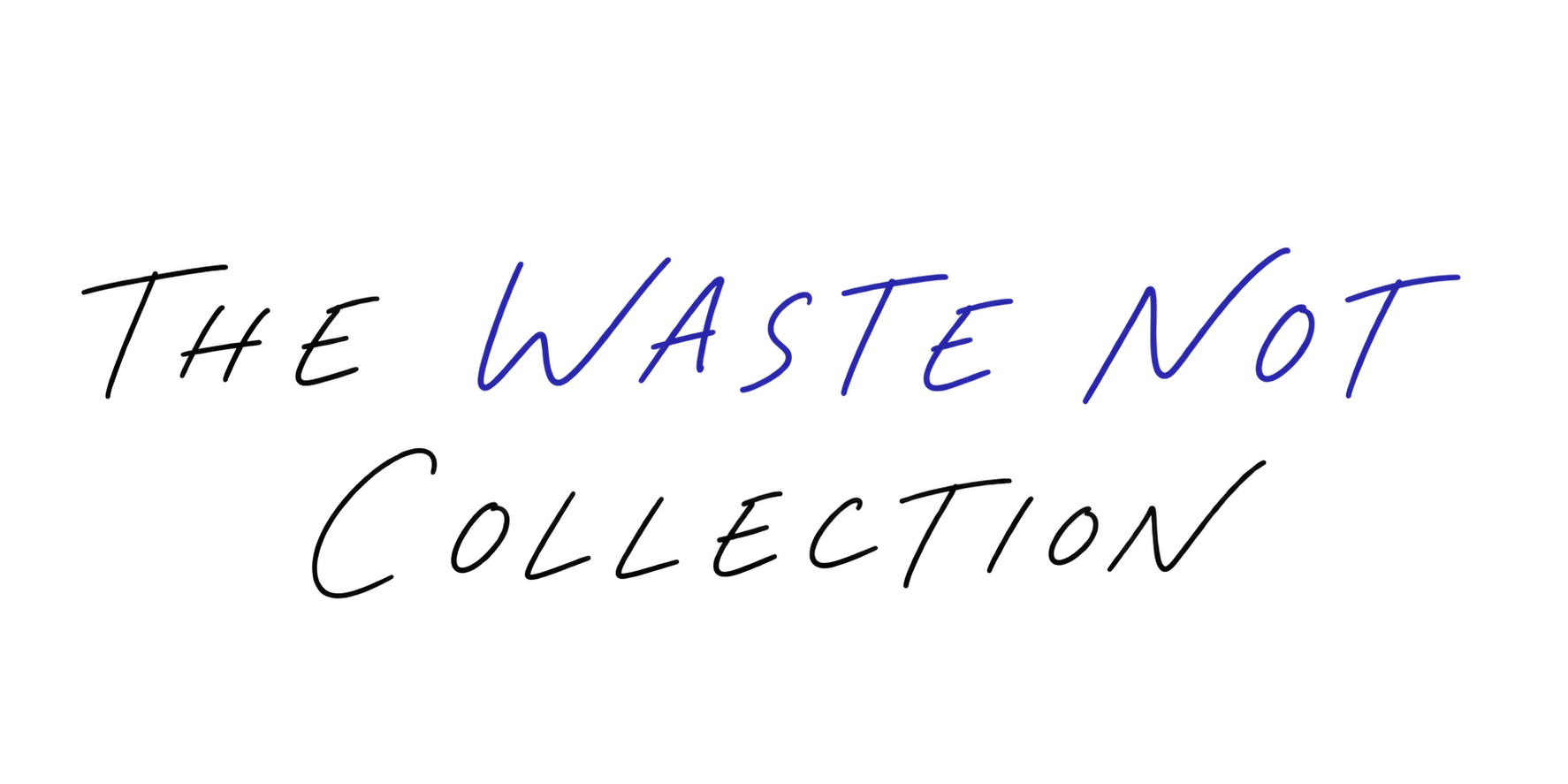 A sign with the message 'reuse, reduce, recycle, waste not' in black and blue text on a black background.