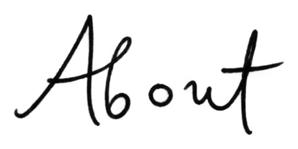 The image shows the word "About" written in a cursive, handwritten style on a black background.