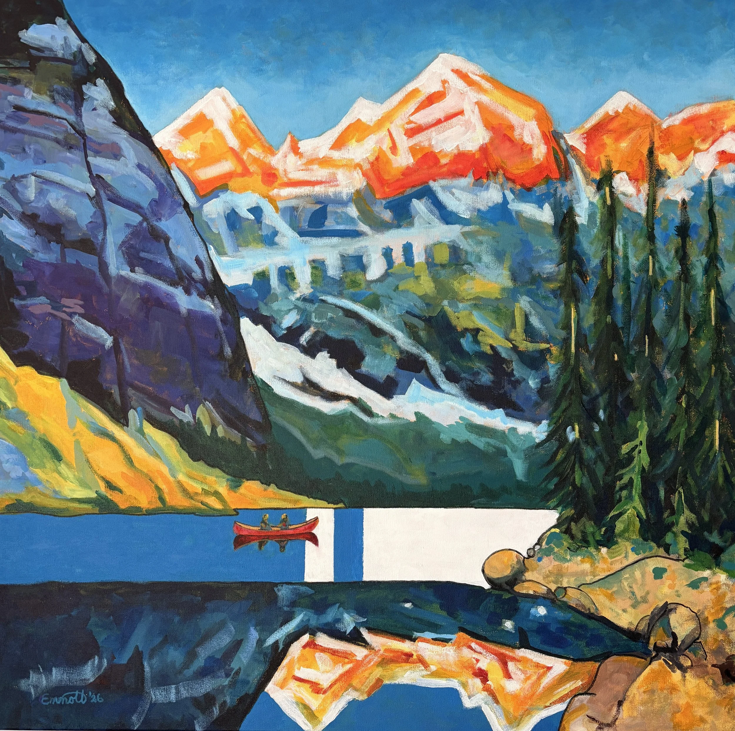 Early Light Moranine Lake (2026): 30" X 30" Acrylic on Canvas