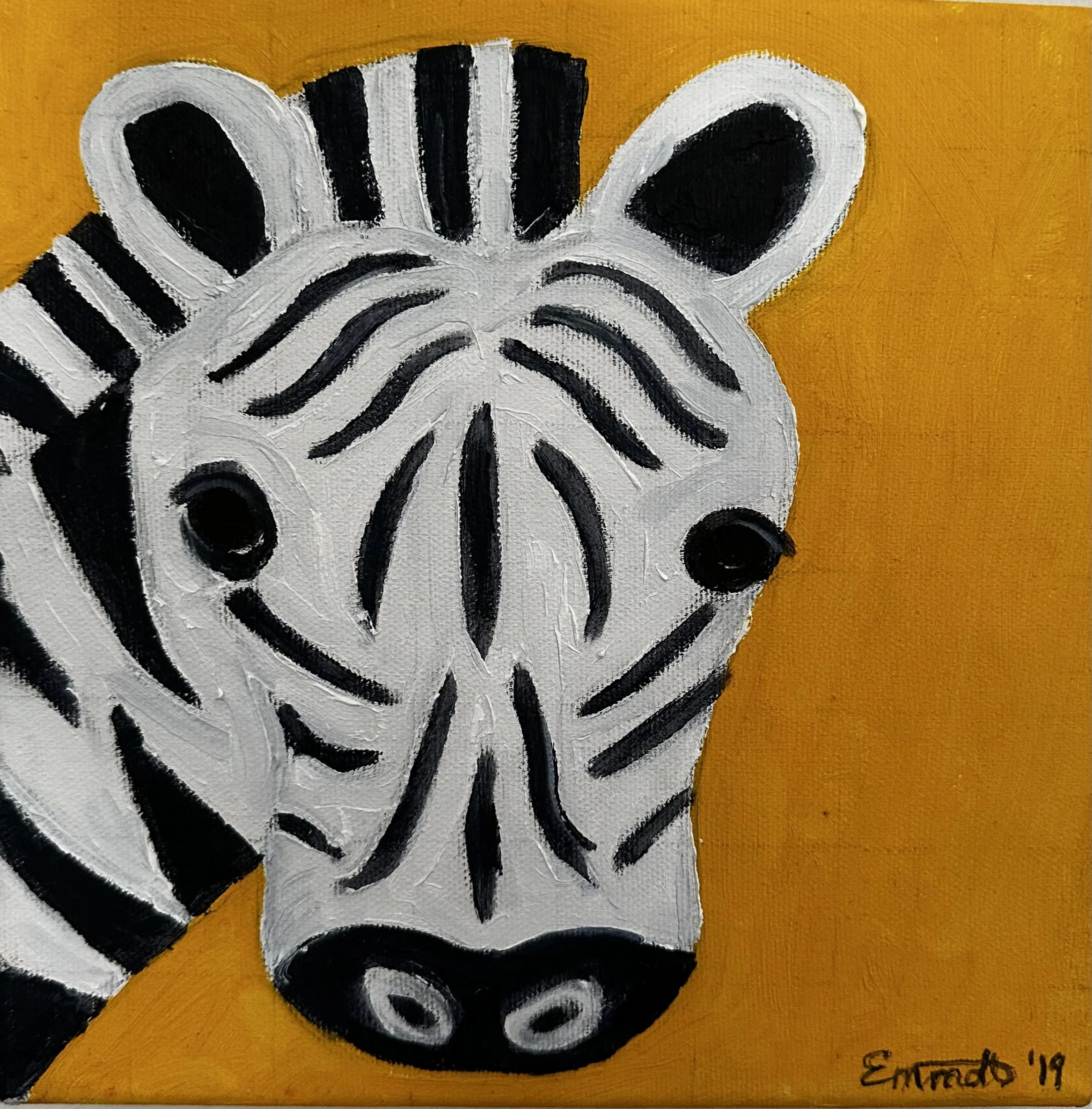 Peek-a-Zoo Zebra (Quadtych 2019): Oil on canvas, NOT AVAILABLE FOR SALE
