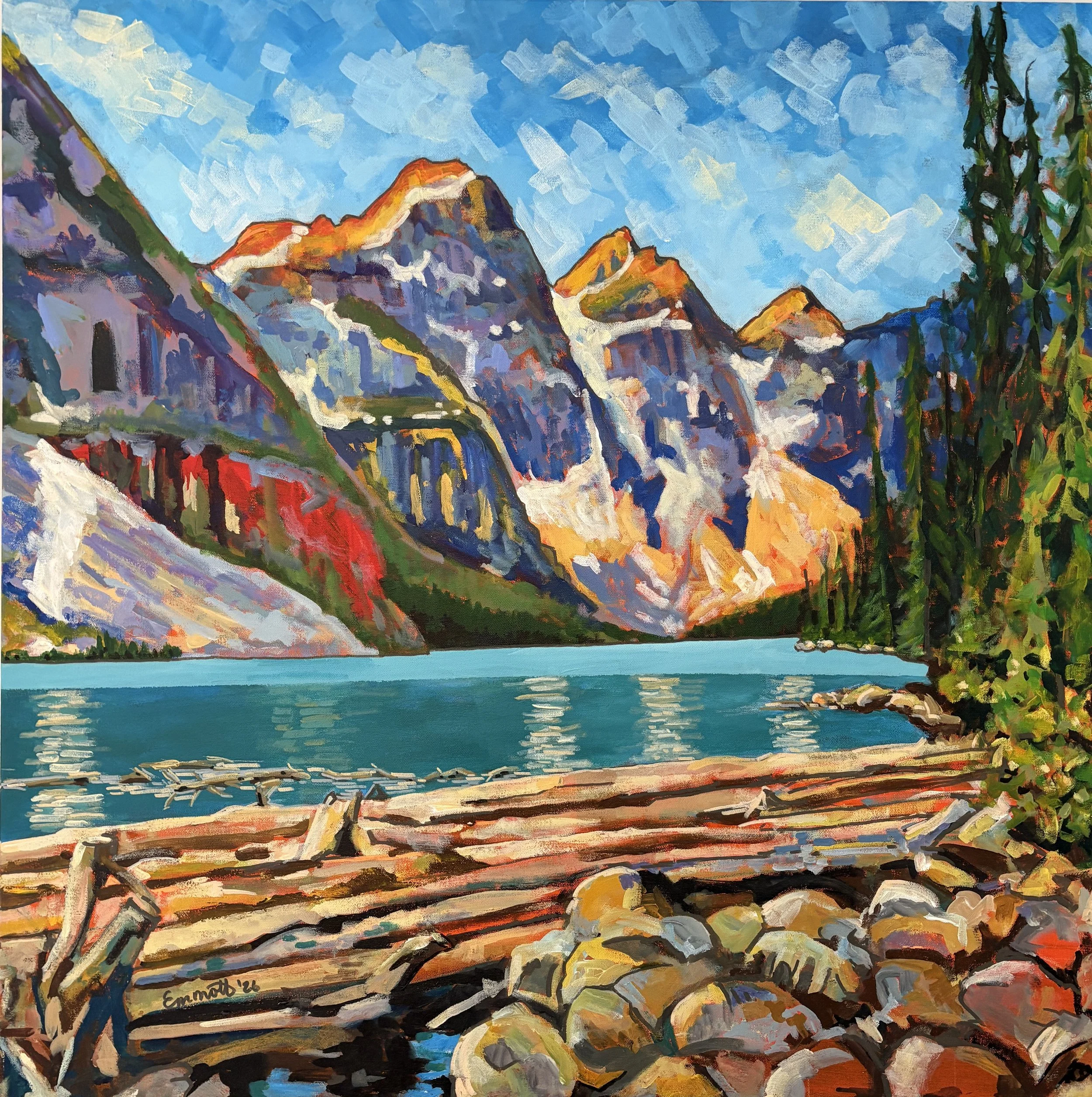 Log Jam Moraine Lake (2026): 30"X30", Acrylic on Canvas
'