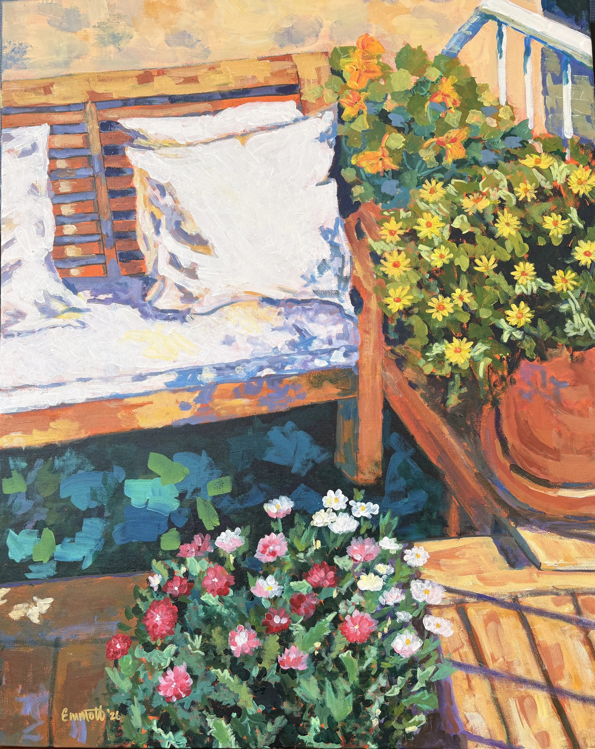 Balcony in Bloom (2026): 24" X 30" Acrylic on Canvas
