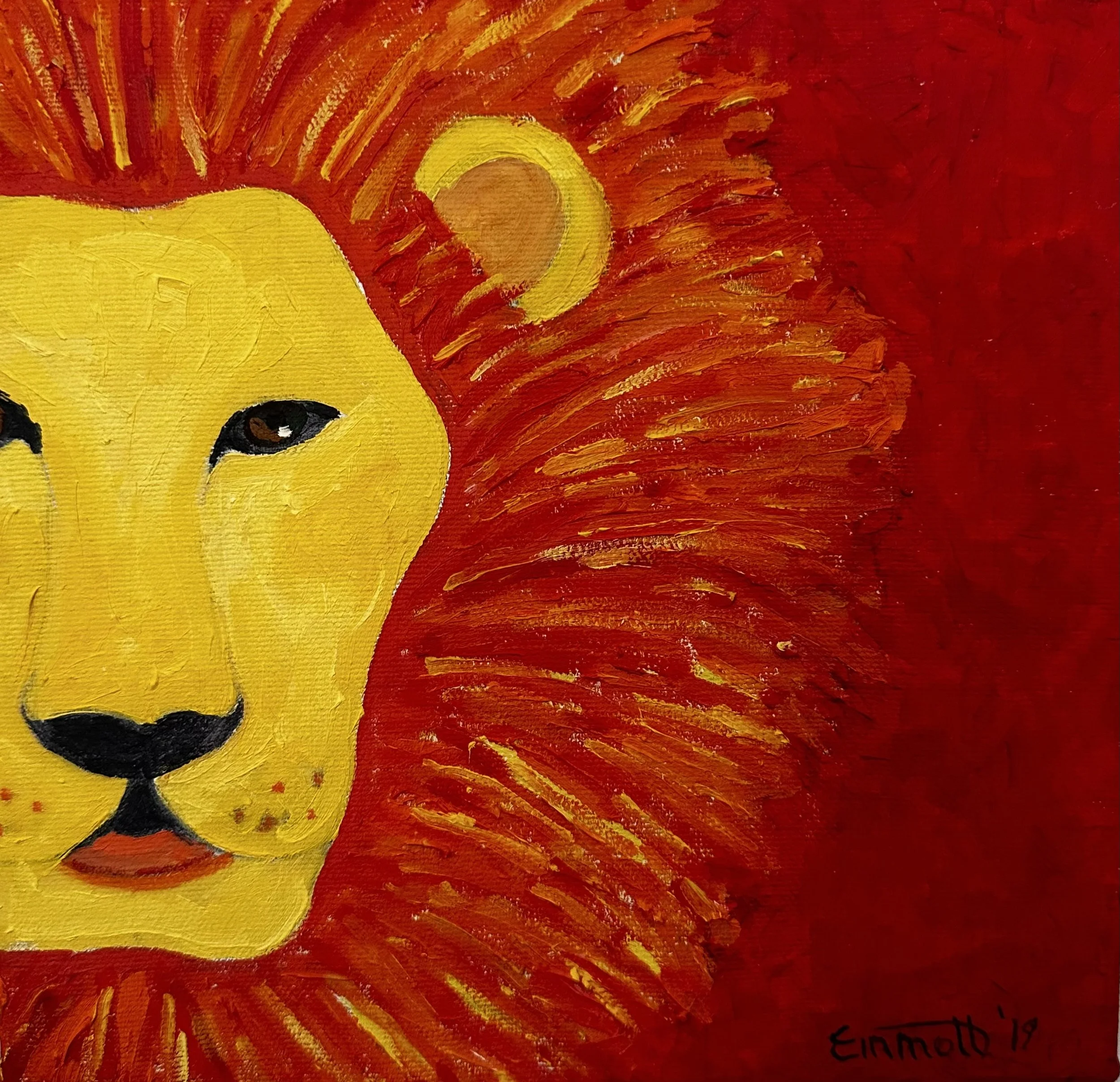 Peek-a-Zoo Lion (Quadtych 2019): Oil on canvas, NOT AVAILABLE FOR SALE