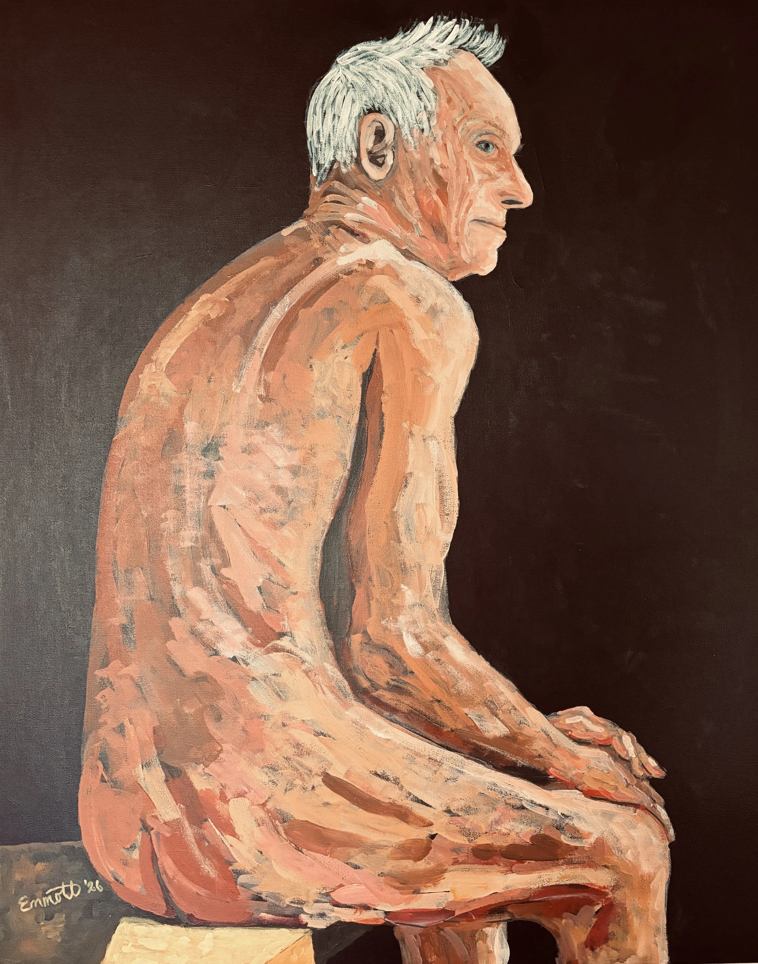 Lady on a Yellow Bench (2026): 24" X 30" Acrylic on Canvas