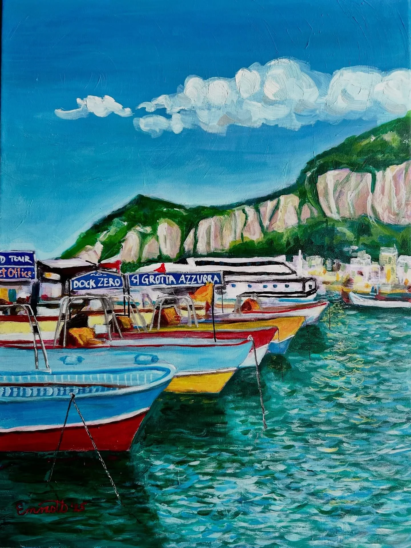 Dock Zero, Capri Italy (2025): 18" X 24" Acrylic on Canvas, Framed