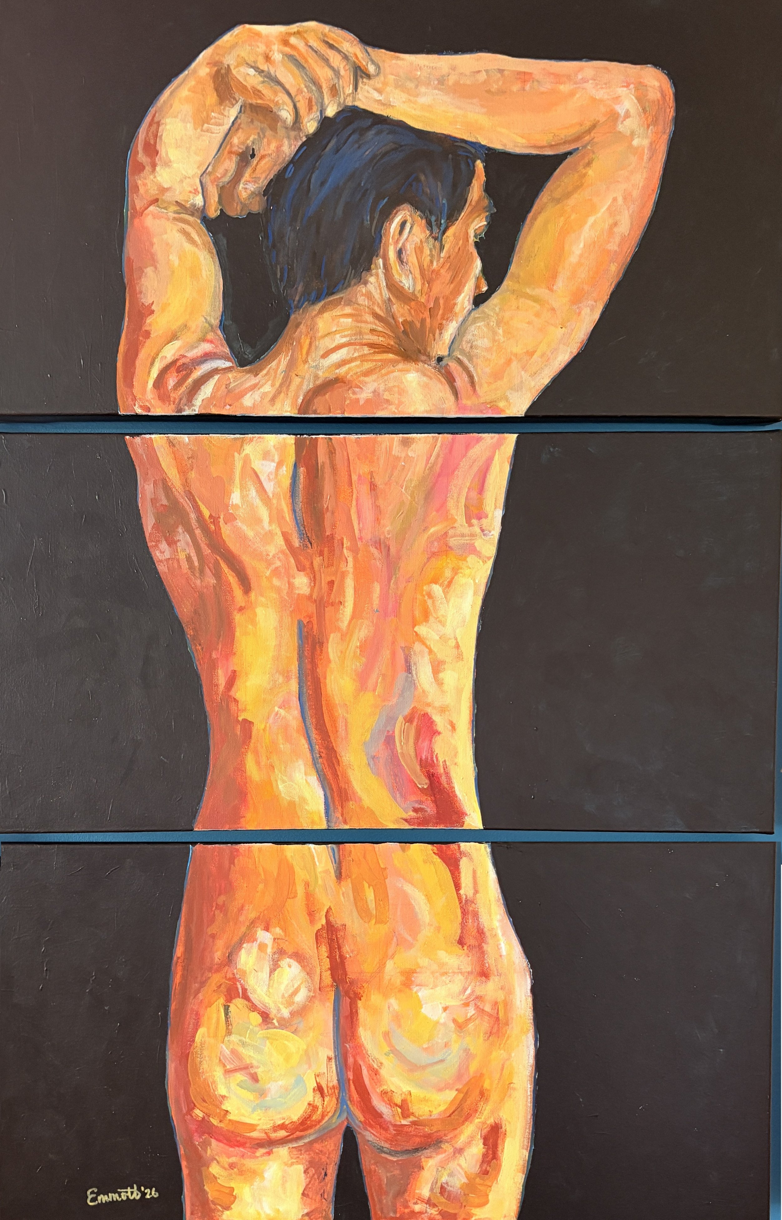 Beauty Interupted (2026): 24" X 36" Tryptic Acrylic on canvas (3 X 12" X 24")
"