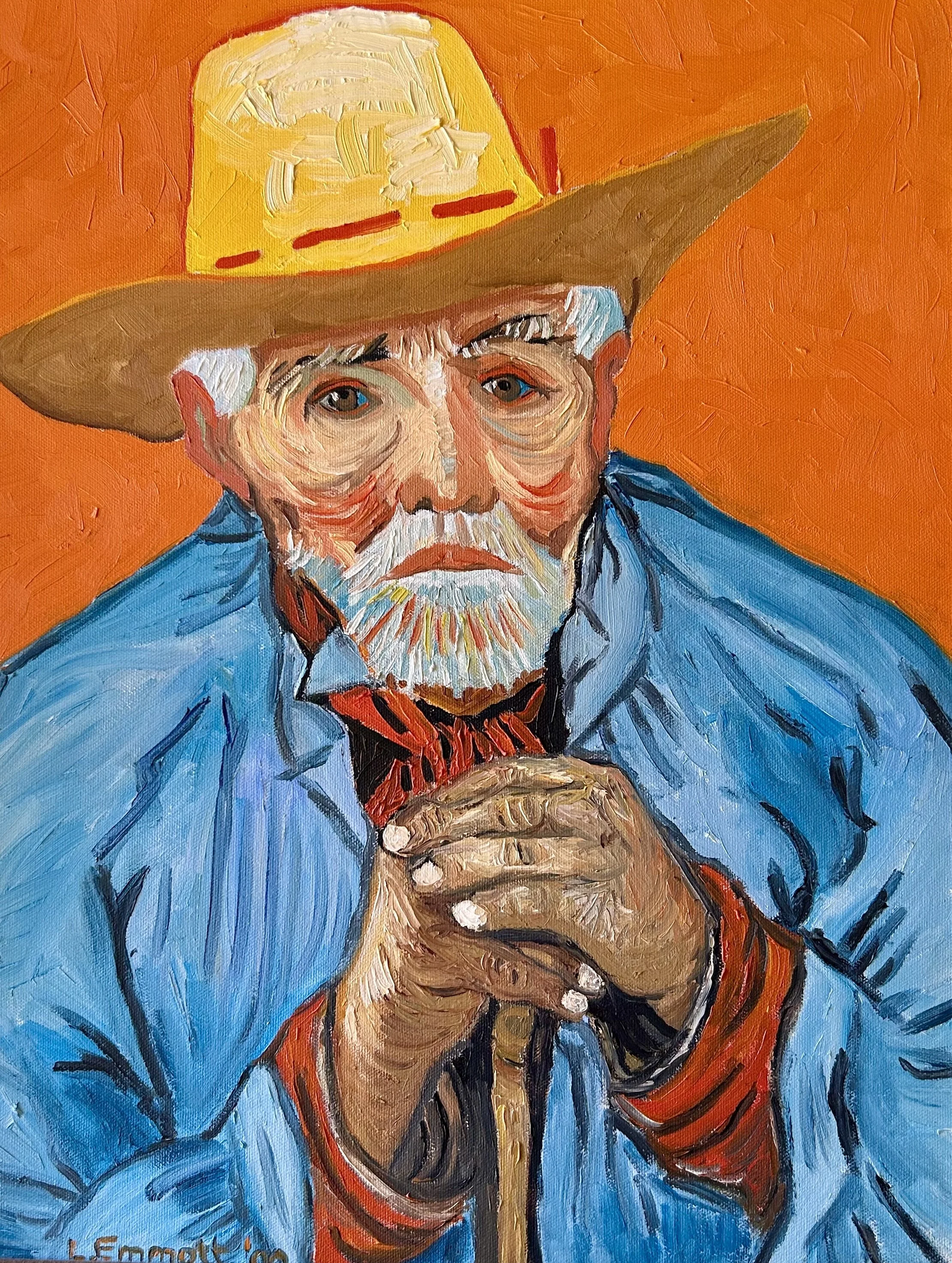Van Gogh Old Peasant (2000): 16" X 20" Oil on Canvas, Framed