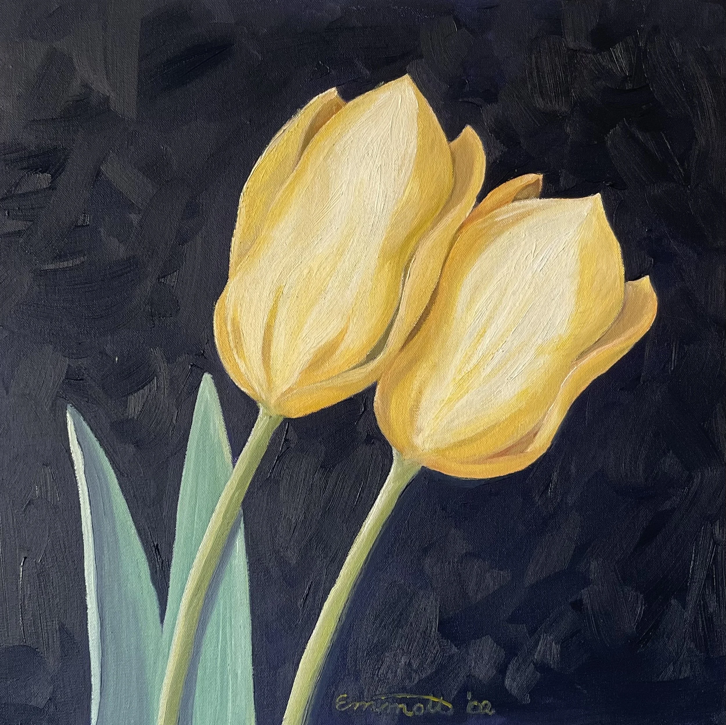 Two Lips in Yellow (2002): 20" X 20" Oil on Canvas, Framed SOLD