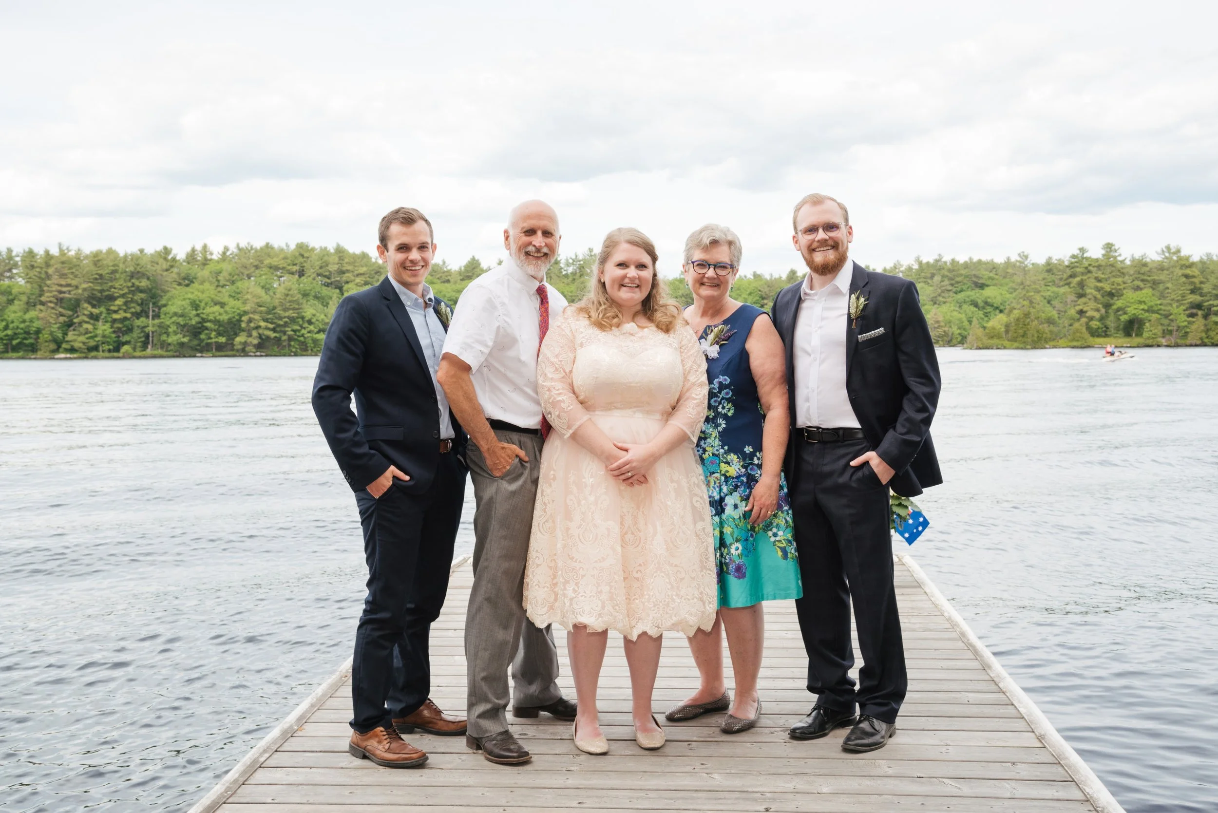 Sims family wedding photo on the dock in Muskoka