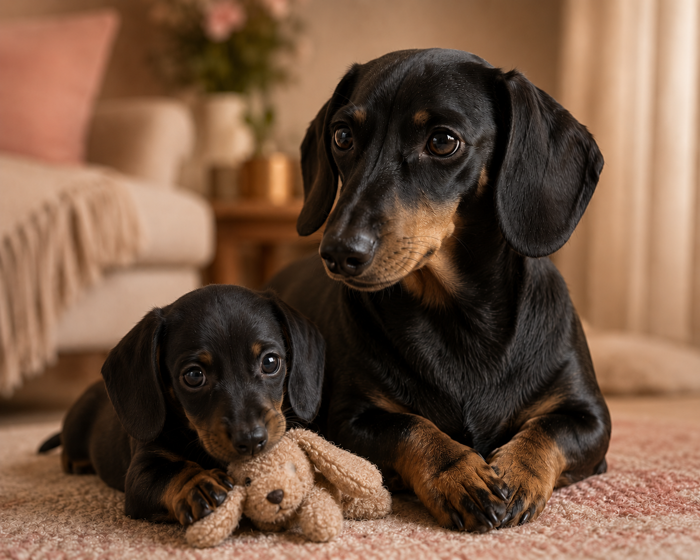 Coco, Dachshund, Then and Now Portrait