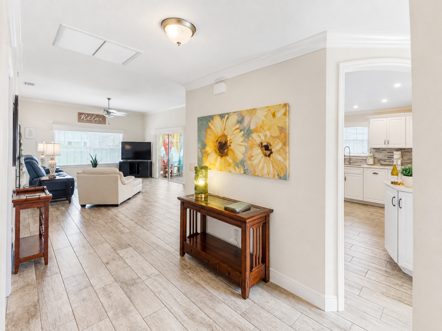 View from Entry into Livingroom/Kitchen