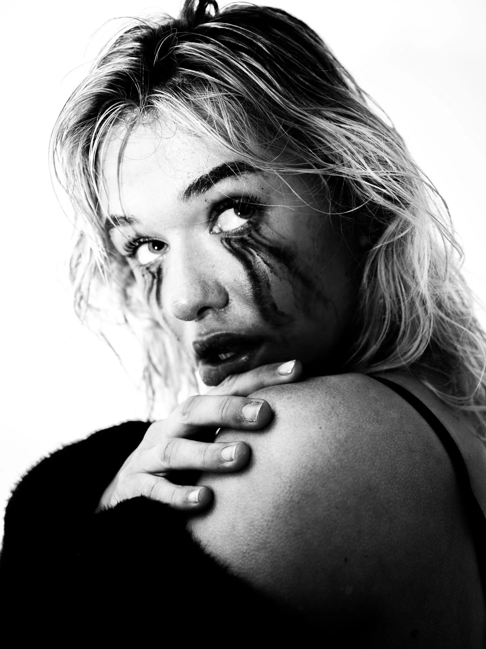 Black and white hand framed beauty portrait from the Unfiltered fashion photography series by CAMR Visuals