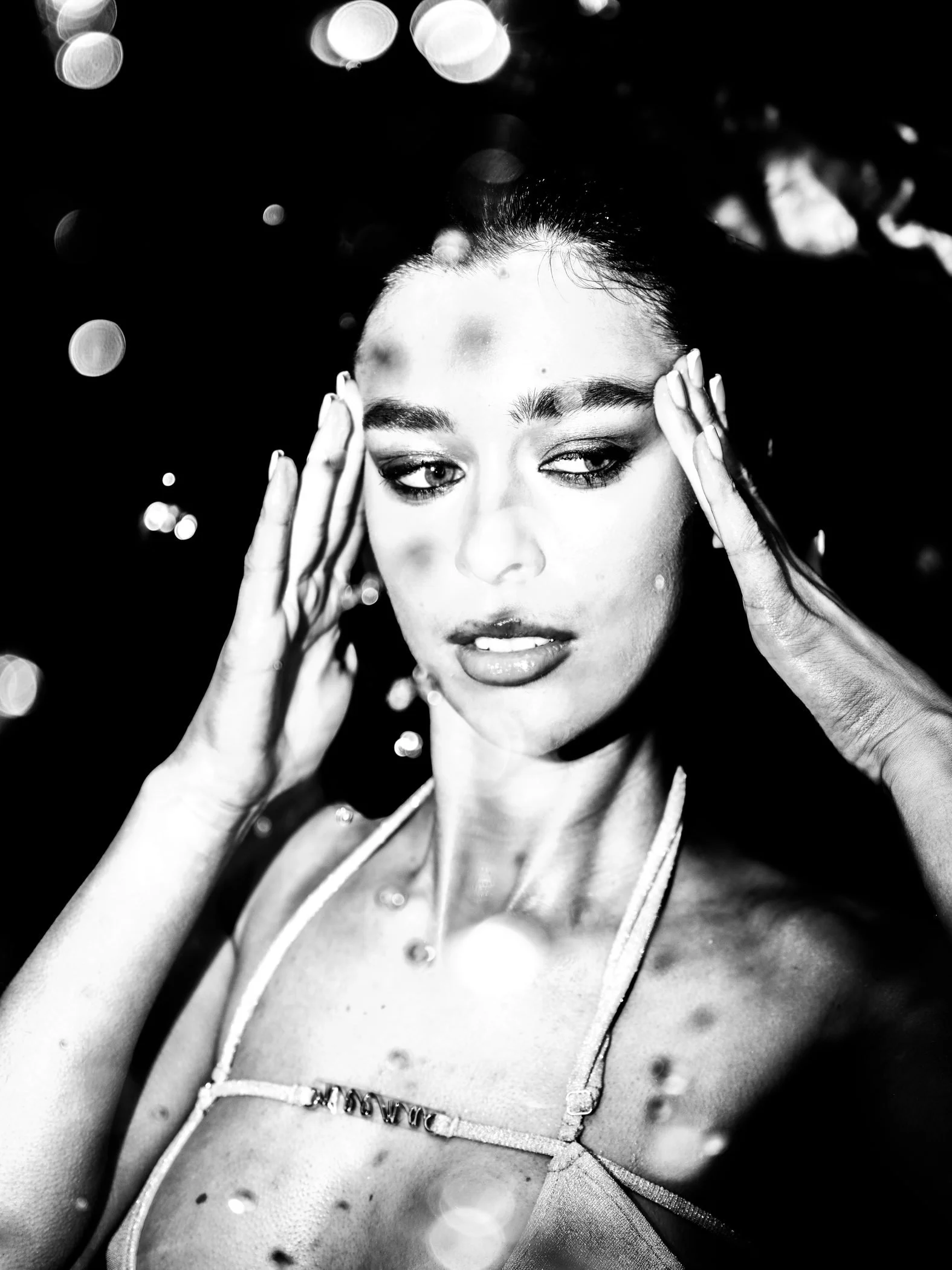 Black and white wet look beauty close up from the Unfiltered fashion photography series by CAMR Visuals
