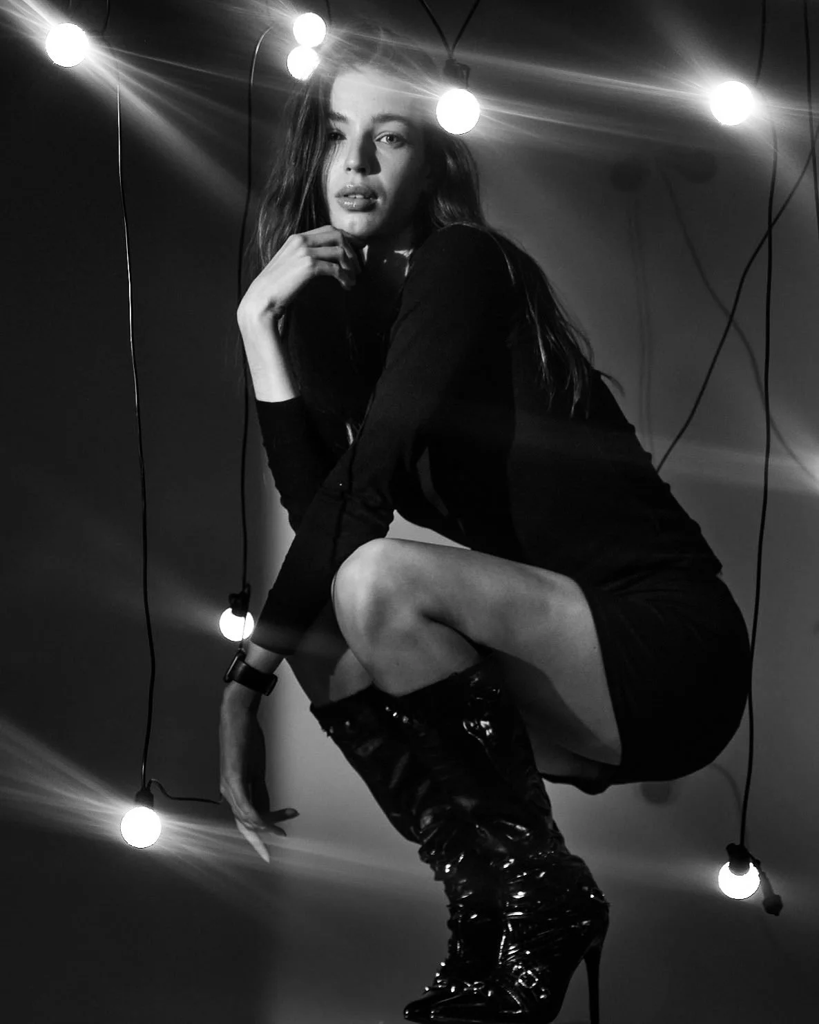 Black and white illuminated frame fashion portrait from the Unfiltered fashion photography series by CAMR Visuals