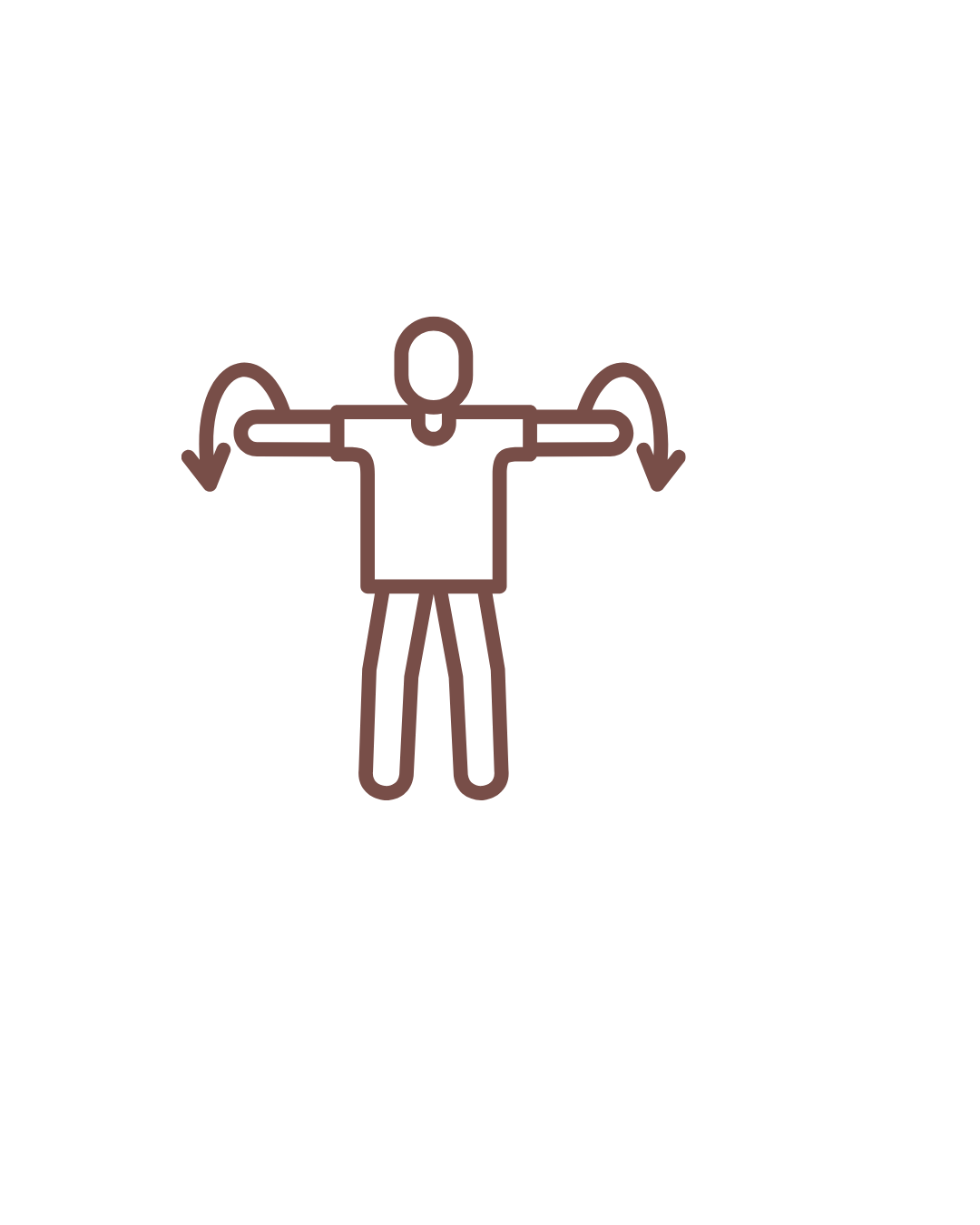 The image shows a simple line drawing of a person with arms extended to the sides, with arrows indicating rotational movement around the shoulders.