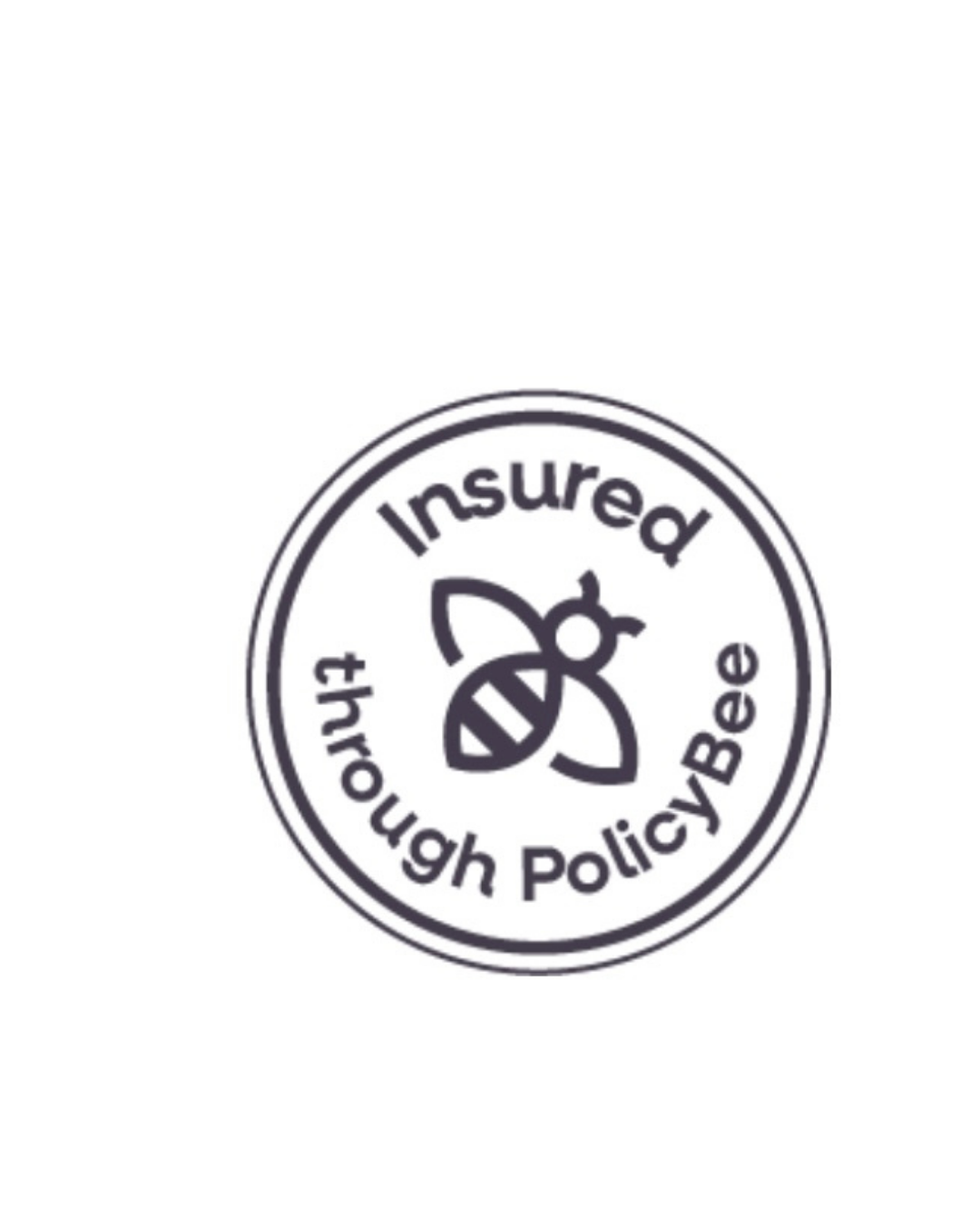 Circular badge with a bee icon, containing the text 'Insured through PolicyBee'.