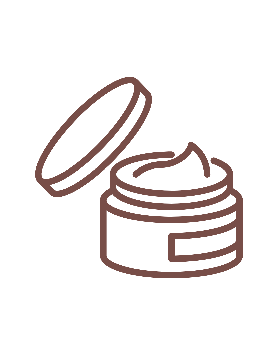 Outline of an open container of face cream with a lid beside it.