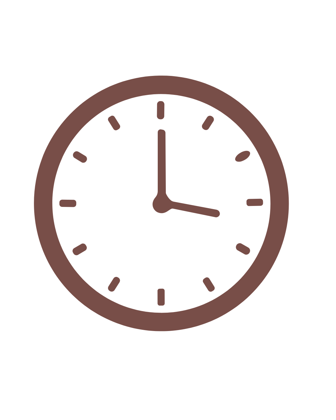 A round clock showing 12:15.