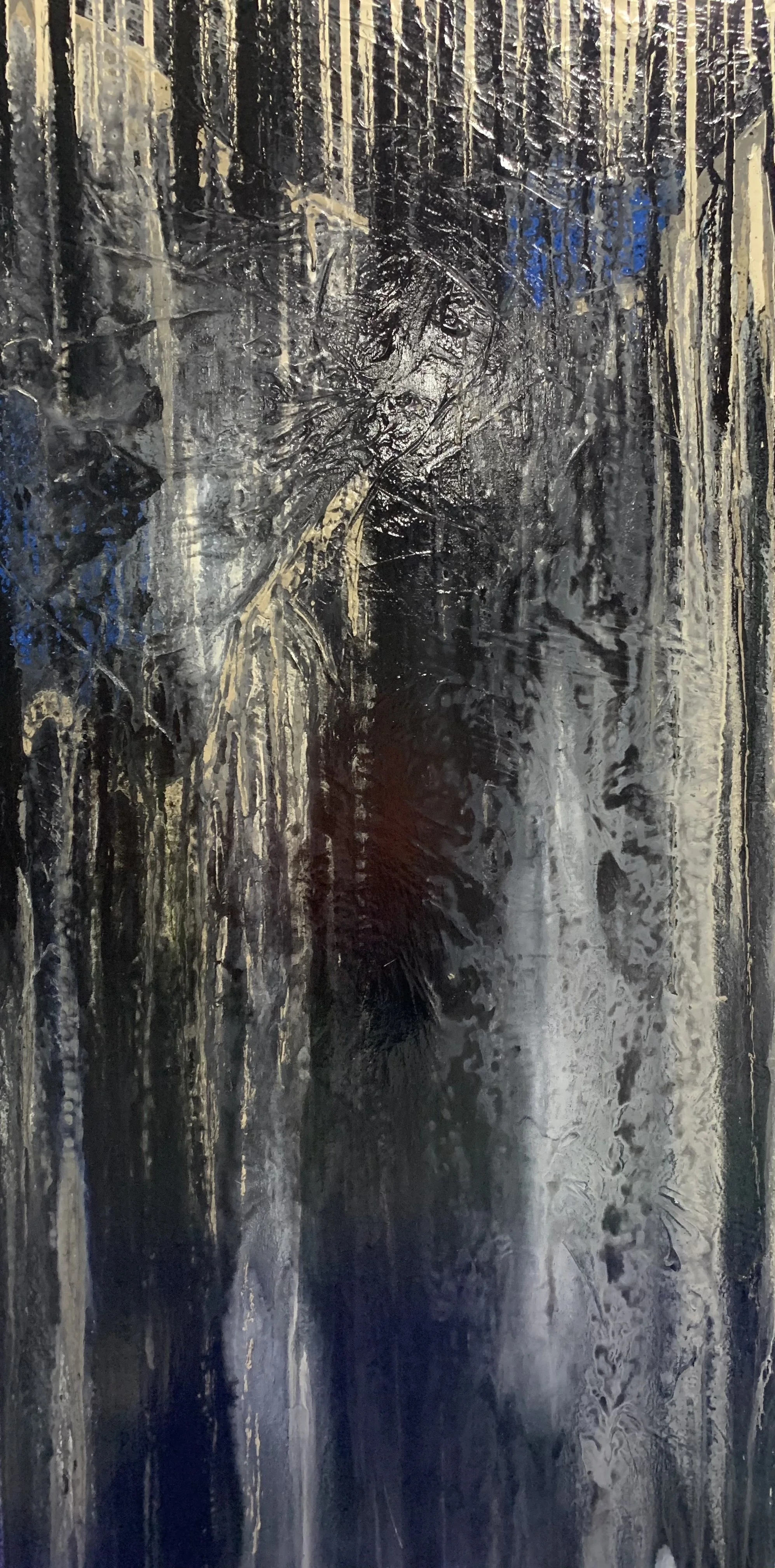 "Don't Cry Over Spilt Milk" 24" x 48" Acrylic, Ink, Modeling Paste, Spray Paint on Canvas
