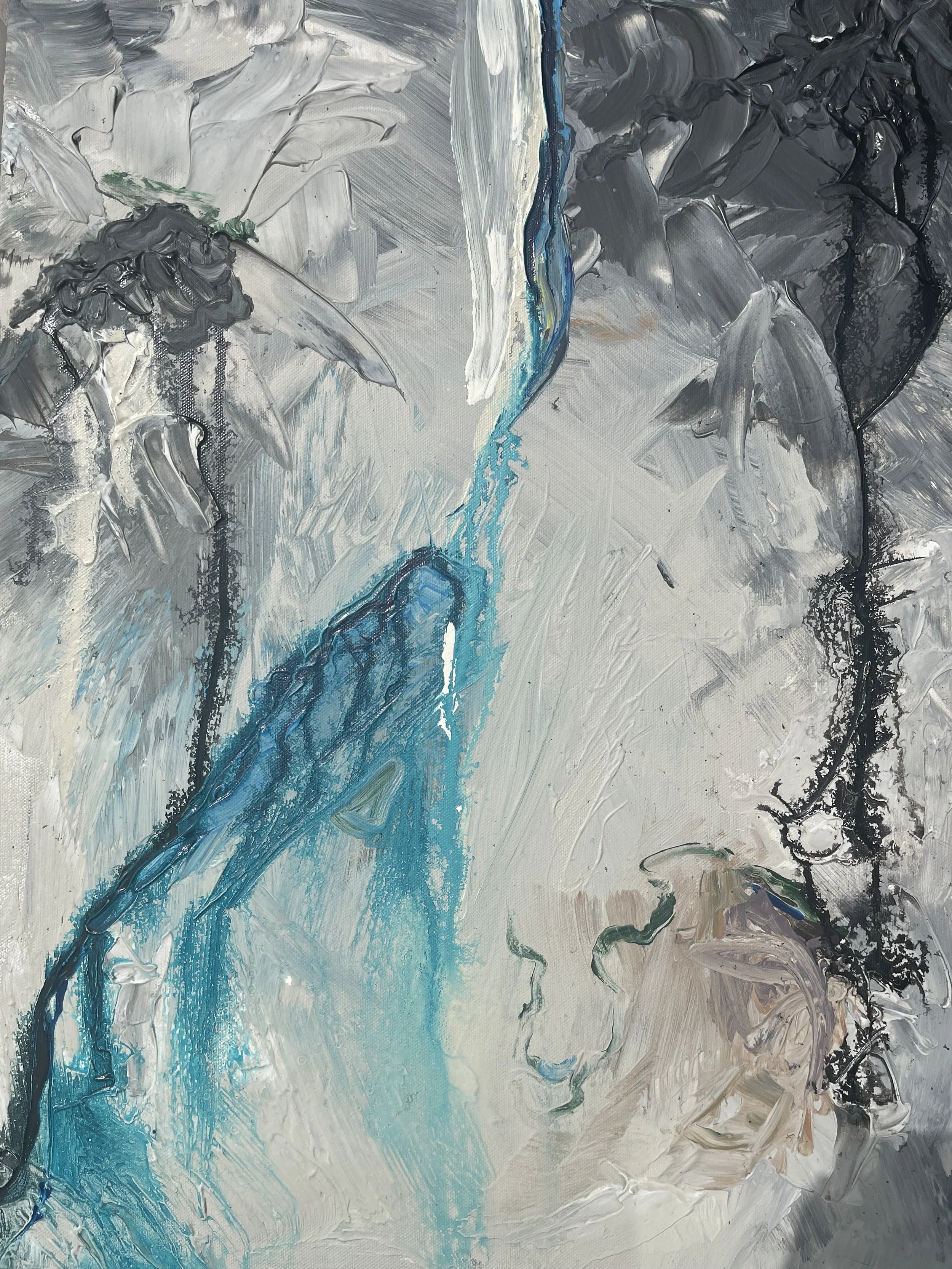 "Black and Blue Vol. 2" Diptych, 18" x 24" Acrylic, Ink, Modeling Paste on Canvas (2 of 2)