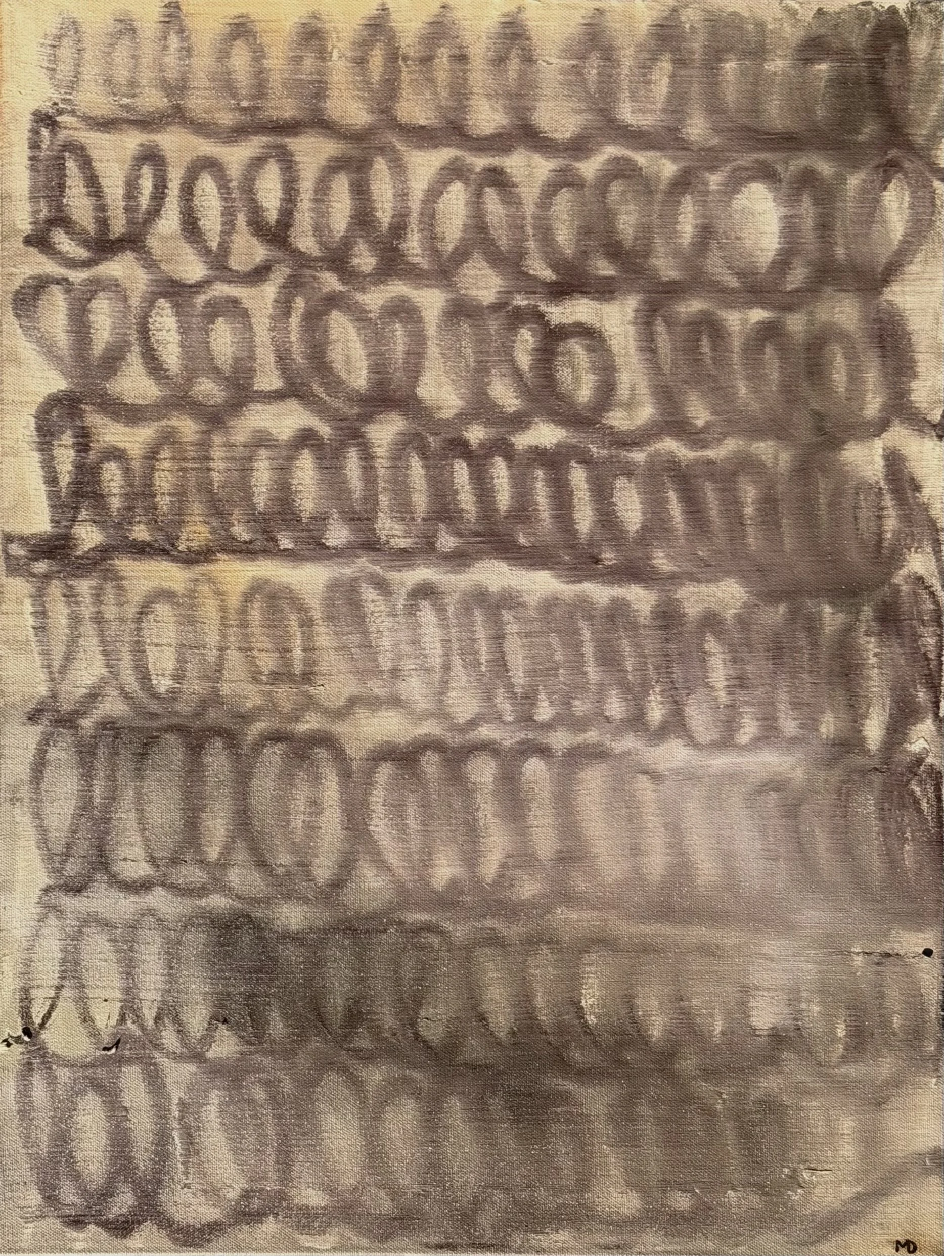 Close-up of ancient Chinese calligraphy brush strokes on paper, with a gray background and black ink characters.