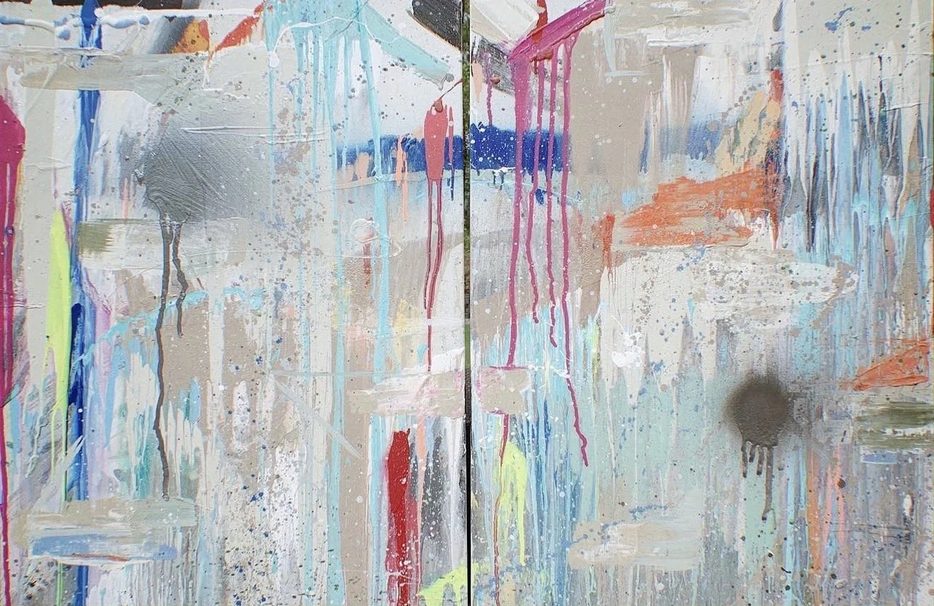 "Silver Bullet" Diptych 30" x 40", Acrylic and Spray Paint on Canvas (commissioned work)