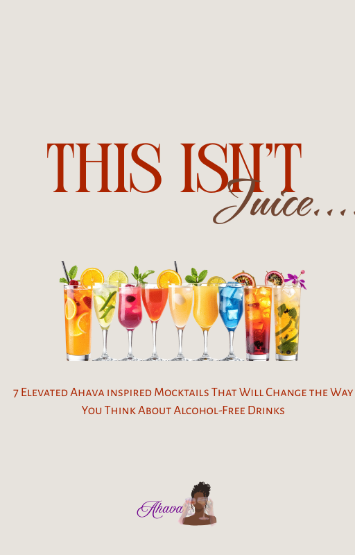 An advertisement for non-alcoholic mocktails featuring colorful drinks with fruit garnishes and a woman logo at the bottom.