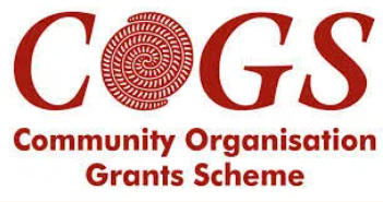 Logo for Community Organisation Grants Scheme (COGS) featuring red text and a spiral graphic.
