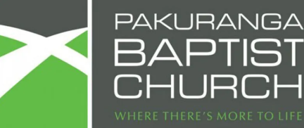 Logo of Pakuranga Baptist Church with green and white graphic and the slogan 'Where there's more to life'.
