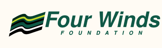 Four Winds Foundation logo with stylized wind lines and text in green.