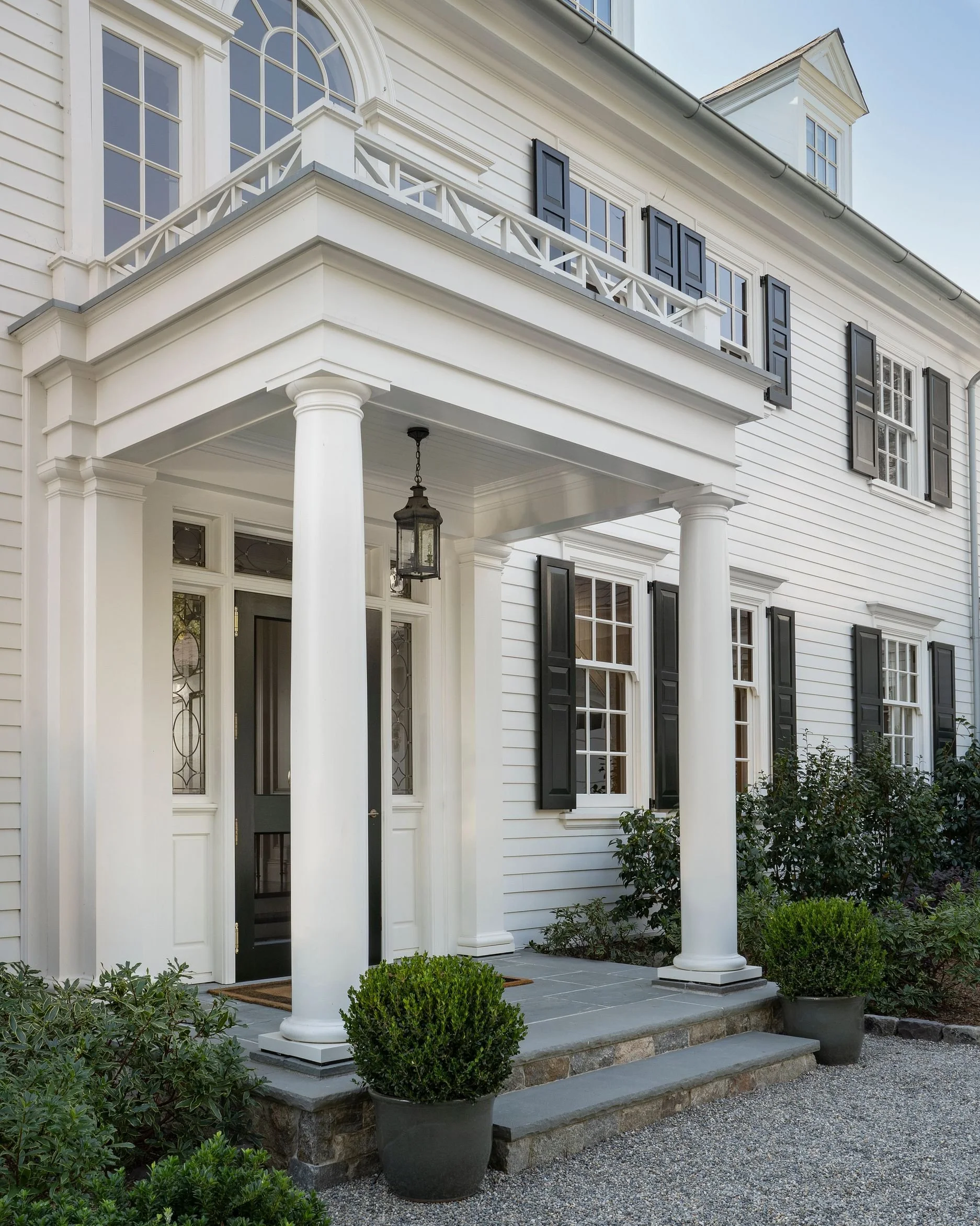 Columned front portico with lantern, East Coast Georgian residence