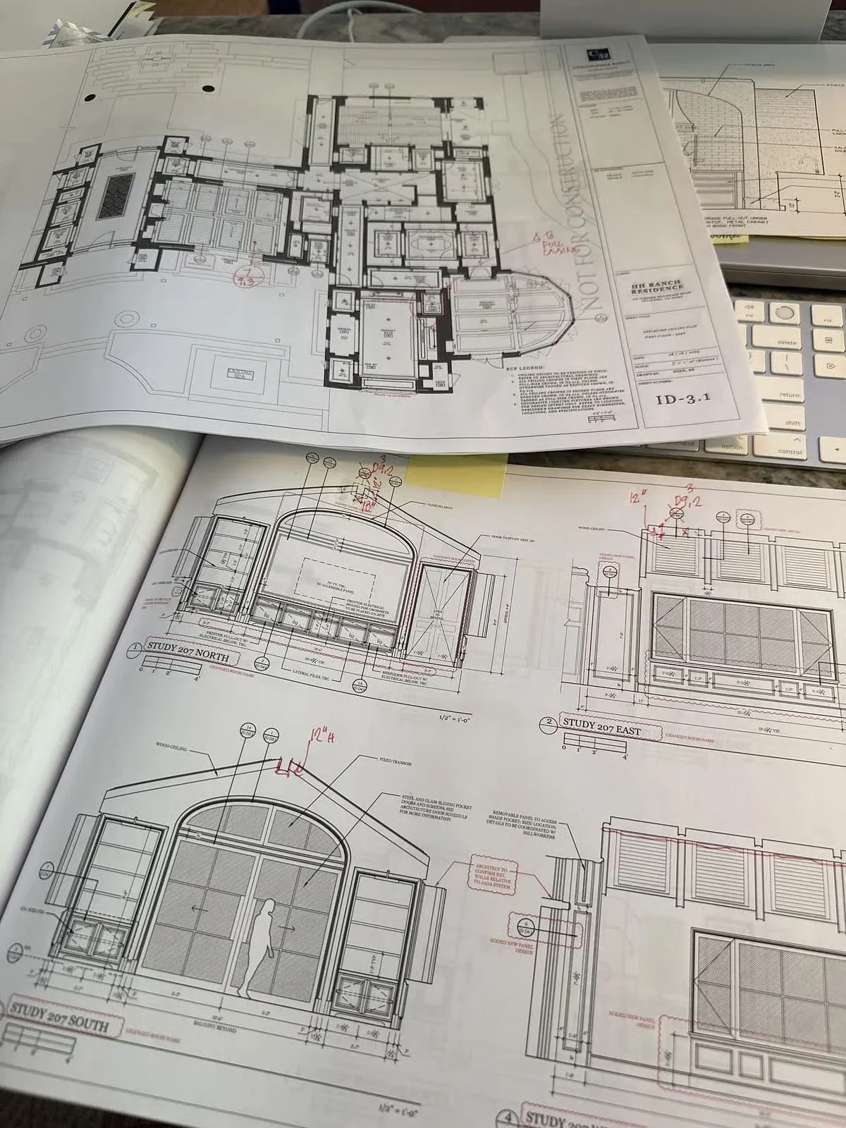 Hand-drawn floor plan with furniture layout sketches