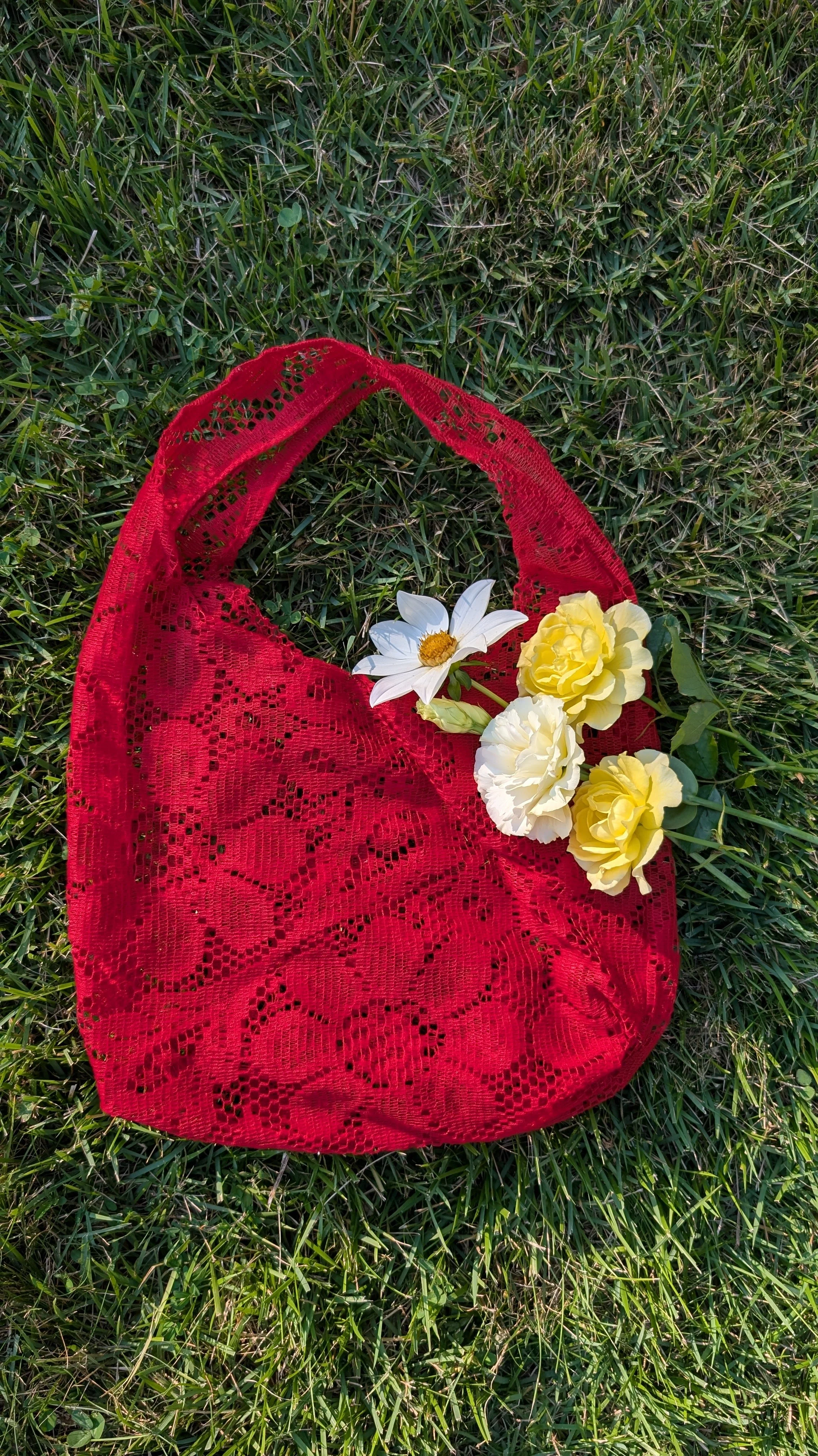 Upcycled Lace Tote Bag | Red | Small