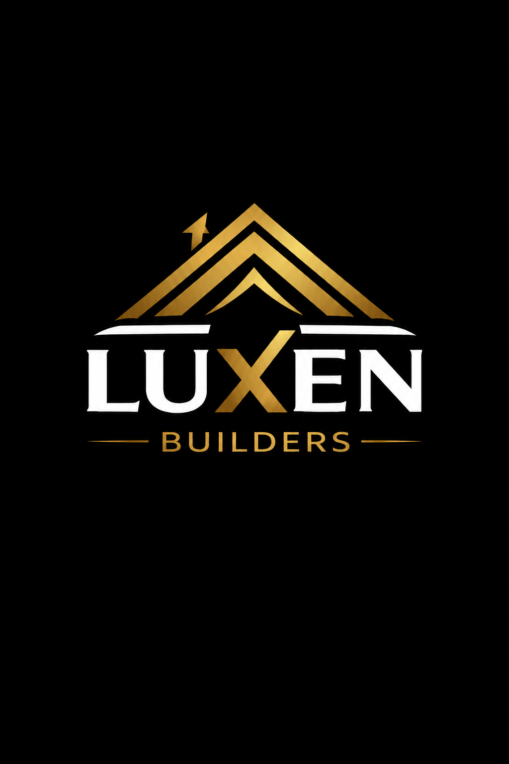 Logo for Luxen Builders featuring a stylized gold and black triangle roof and the words 'Luxen Builders' in white and gold.
