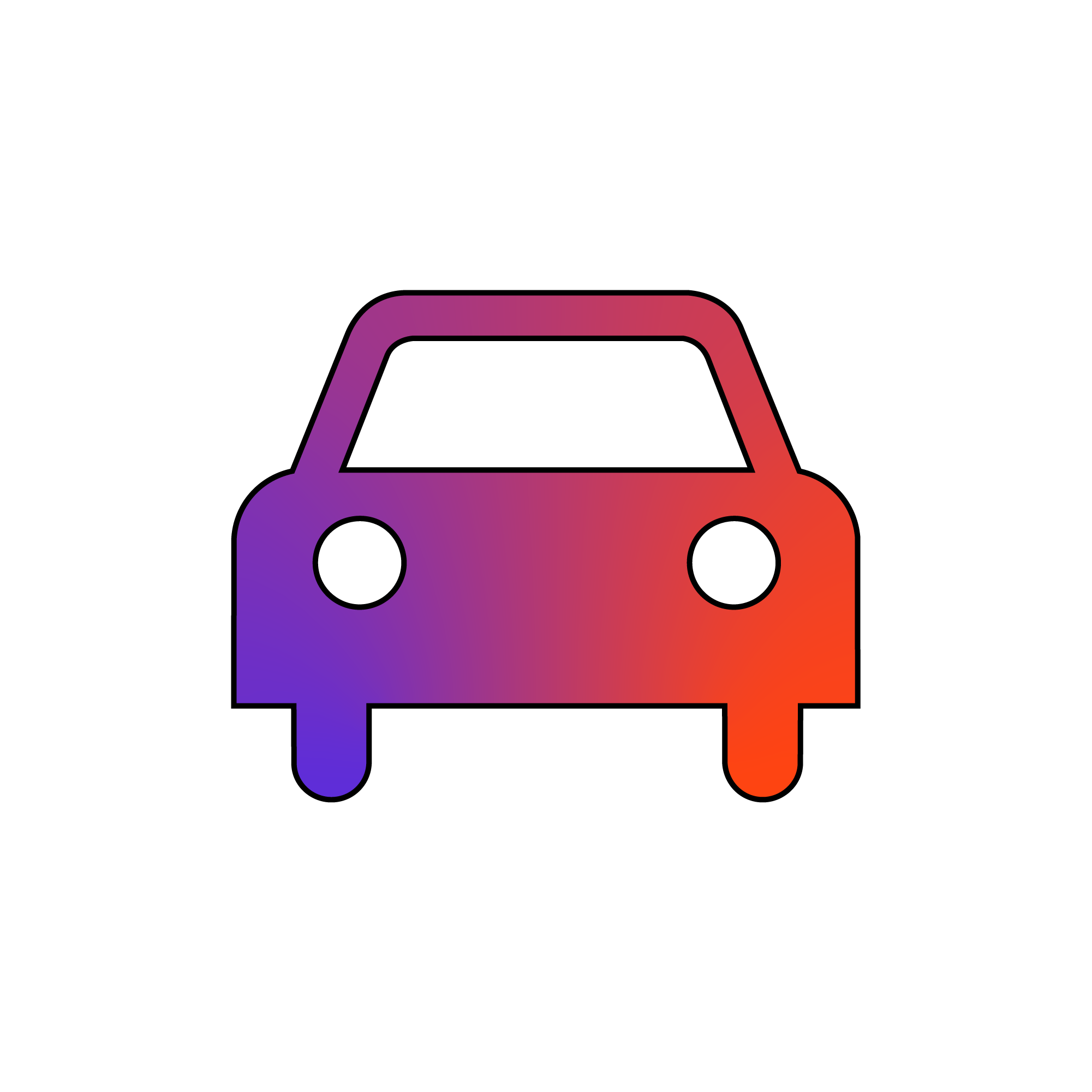 Flat design illustration of a car with a gradient color scheme fading from purple to red, set against a black background.