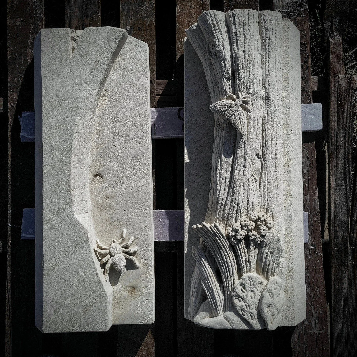 Jambs for a fireplace surround destined for Driftwood, Texas.  Hand carved in Cordova Cream limestone