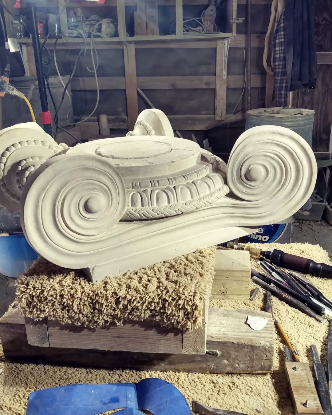 Classical Ionic corner Capitals carved in Lueders limestone.

#Texas #classical #architecture #Ionic #Capital #Limestone #handcarved #carvedstone #stonecarving