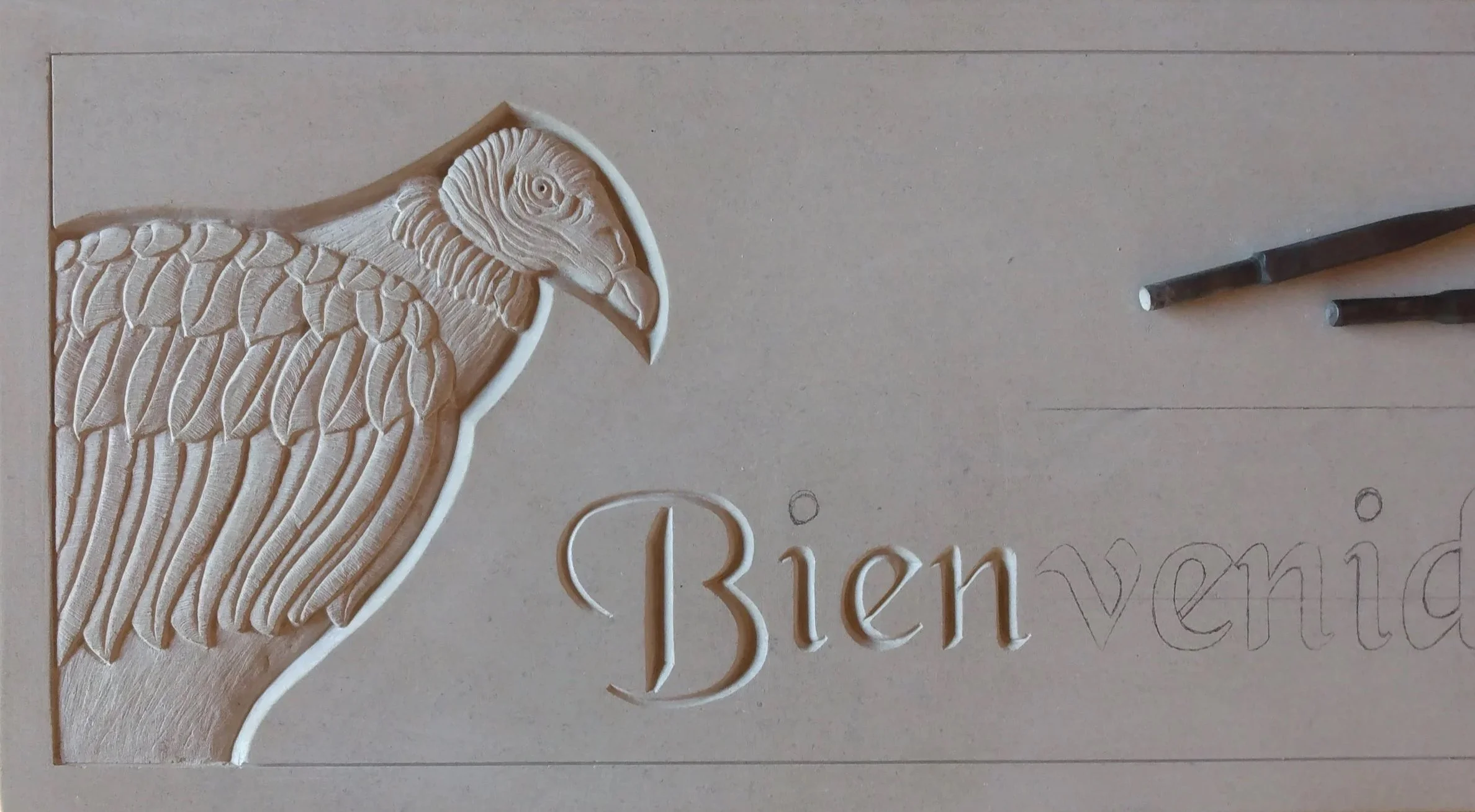 Embossed card showing a detailed bird head and wing, with partially visible text reading 'Bremen'.