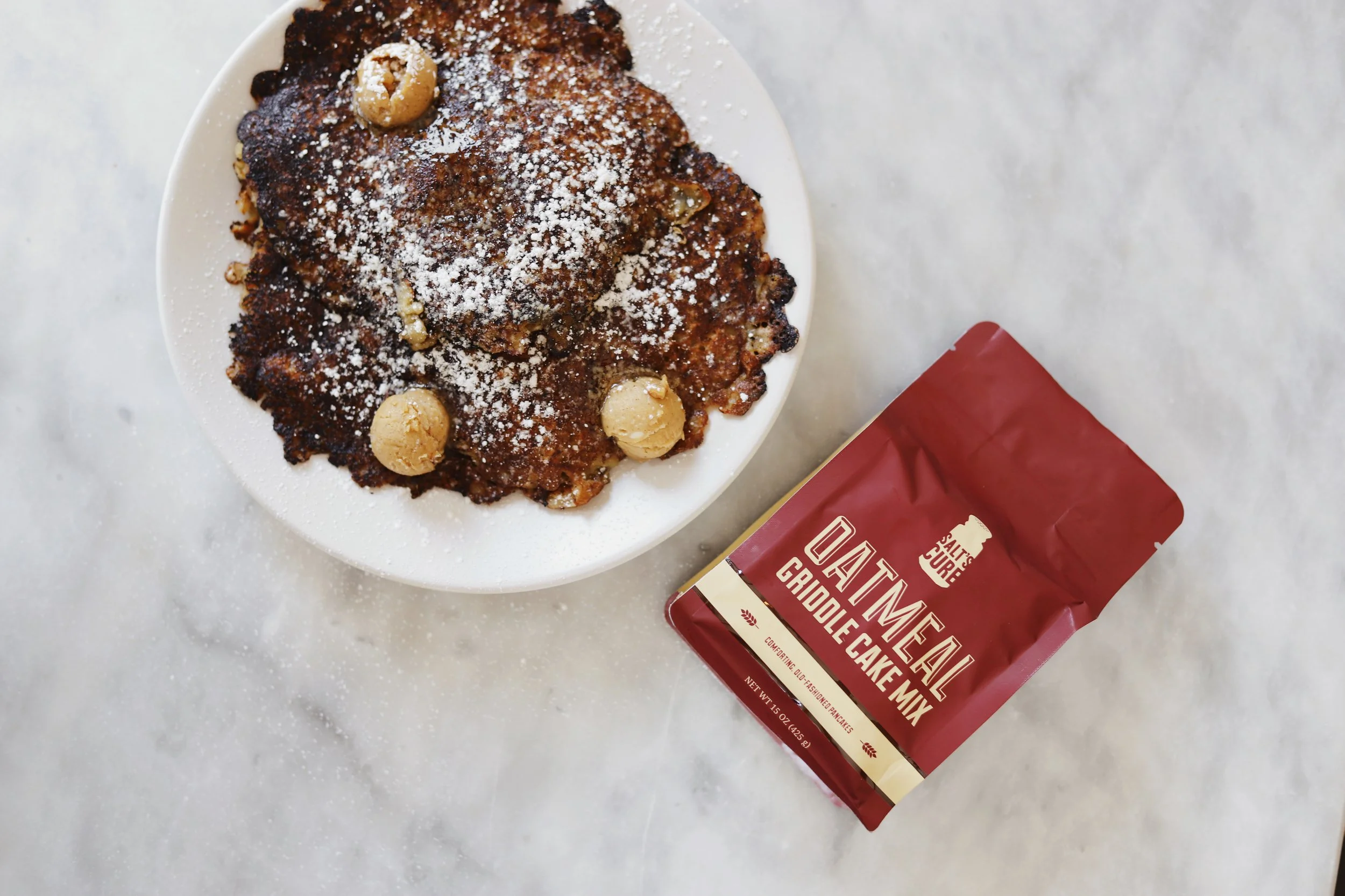 Oatmeal griddle cakes made in store and the oatmeal griddle cake mix available for purchase online.