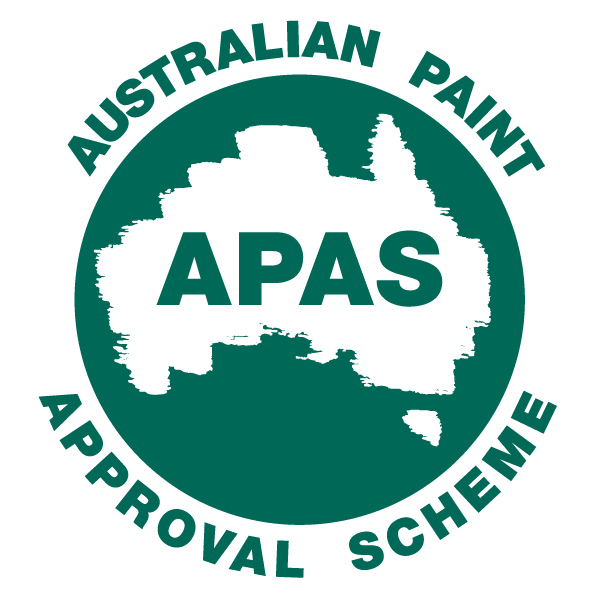 Circular green and white logo with a silhouette map of Australia in the center. Text around the circle reads 'Australian Paint Approval Scheme' and the center has the acronym 'APAS'.